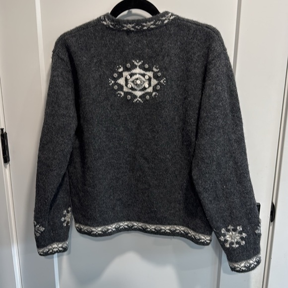 Woolrich Wool Cardigan Winter Snowflakes Deer Charcoal Gray White Large - Picture 5 of 15